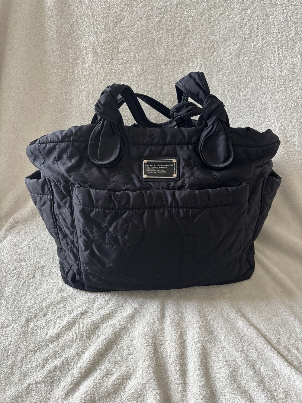 Marc by Marc Jacobs Black Quilted Nylon Tote with Front Pocket